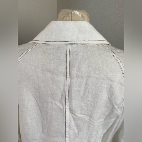 Chico’s 2 Cropped Linen Trench Jacket Ivory Tortoise Shell Button Women Sz 12-14 - Picture 11 of 13